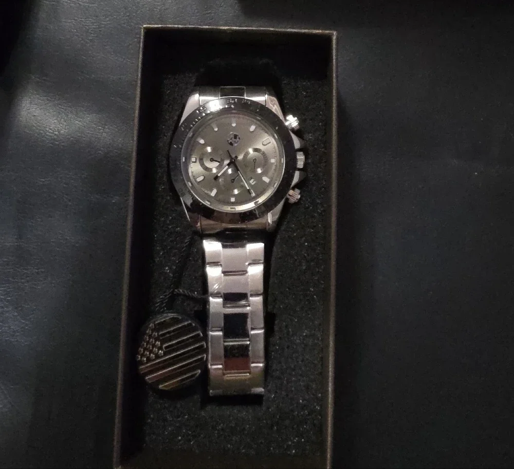 Men's Silver And Black AJs Brand Stainless Steel Watch